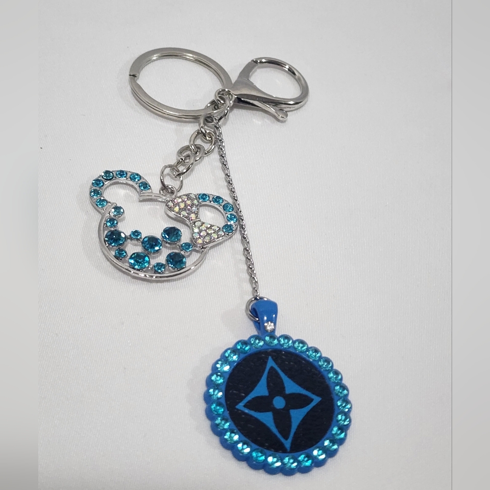 Louis Vuitton Monogram Canvas Rhinestone Cabochon Silver Mickey Mouse keychain